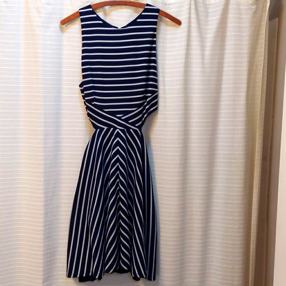 Anthropologie striped dress, side cut outs sz L